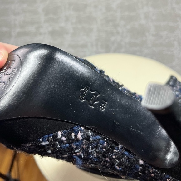 Tory Burch Peggy Blue Tweed and Suede Platform Pumps Shoes size US 8 - Picture 5 of 8